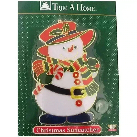 VTG Retro Christmas Stained Glass Suncatcher Snowman So Cute New In Package - Picture 1 of 2